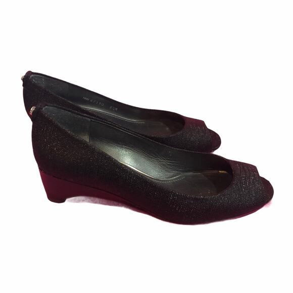 Stuart Weitzman Tofu Peep Toe Wedge Black 8.5 EUC - Picture 5 of 11